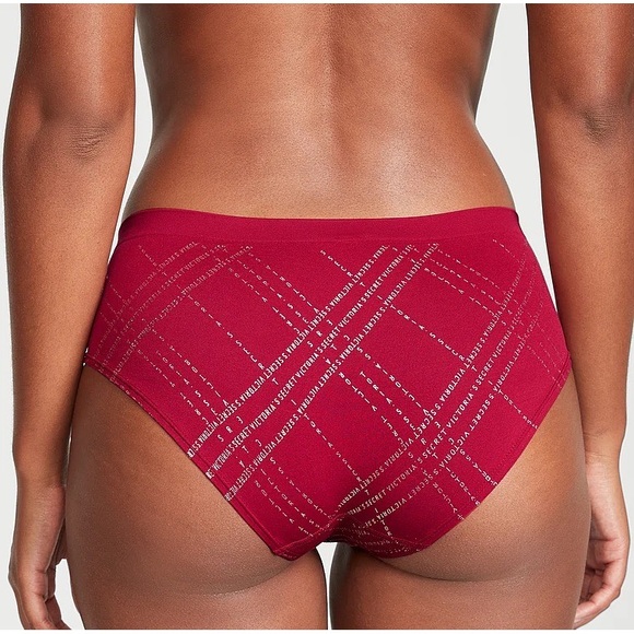 Victoria's Secret Seamless & Foil Lace Hiphugger Red Lacquer Logo Plaid M NEW - Picture 3 of 6
